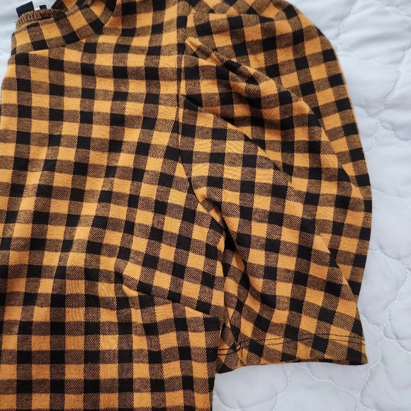 Vintage Style Blouse Haute Monde Black Gold Checkered Plaid Top Puffy Sleeves S - Picture 6 of 6